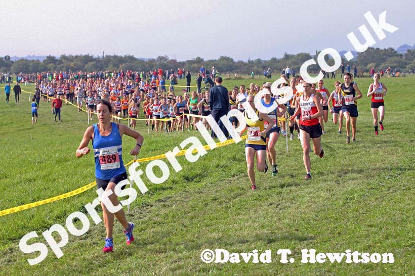 Emma Pearson (Morpeth) leads soon after the start of the senior womens  race at the Sherman Cup, Hedley Farm, Tanfield,  County Durham.
